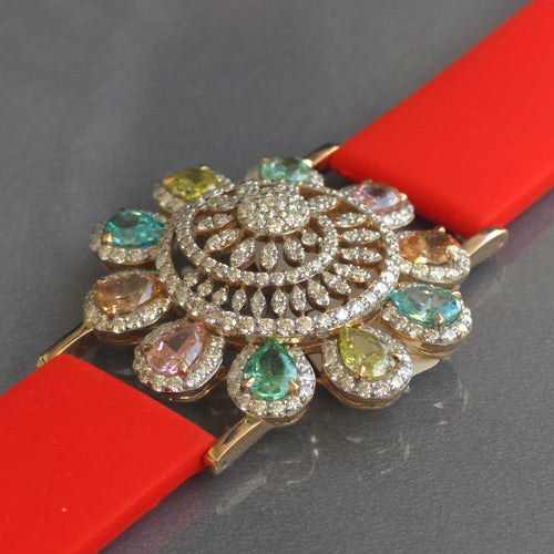Beautiful Flower Face Design In 925 Sterling Silver Bracelet, Multi Color And White Moissanites Watch Bracelet, Unique Women's Bracelet