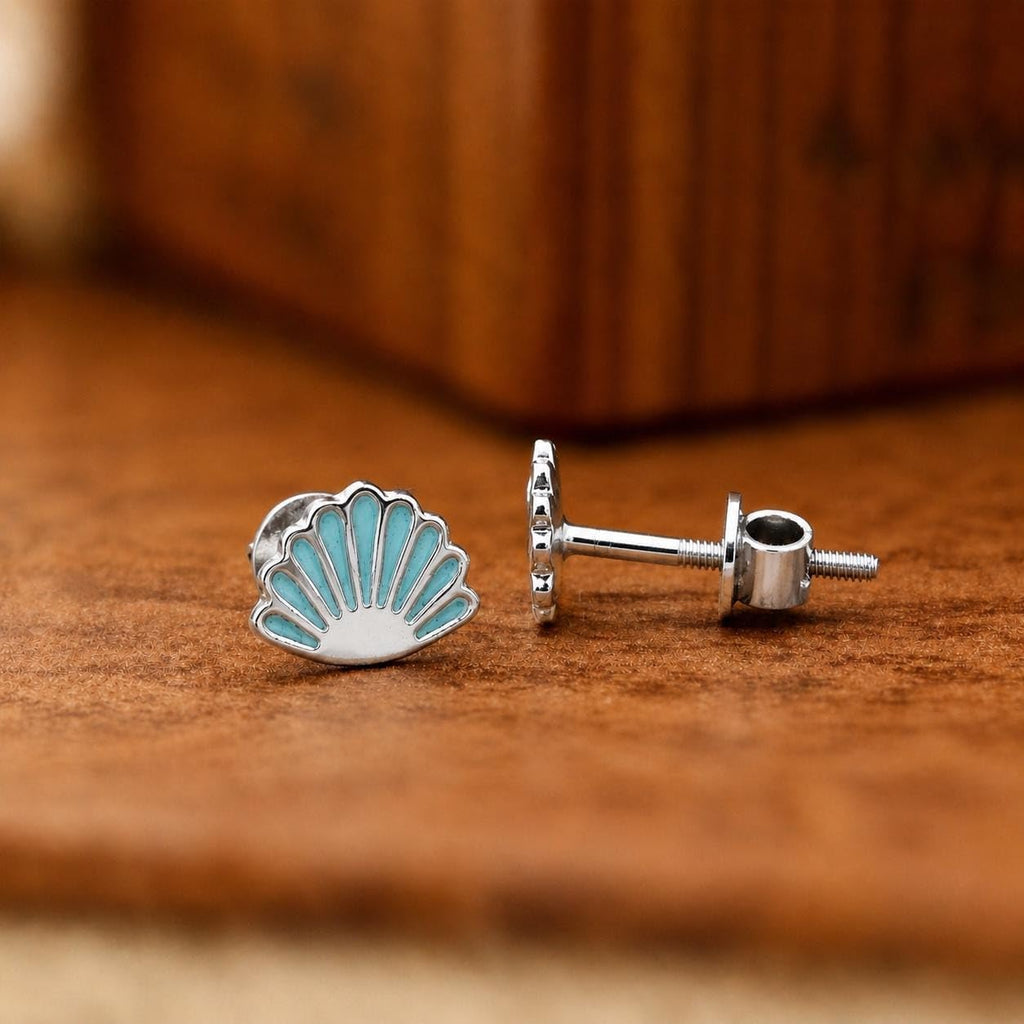 AMONROO® 925 Silver Jewellery for Women - 925 Sterling Silver Blue Seashell Enamel Stud Earrings, Beach Design Jewellery, Gift for Women | 925 Stamp, Warranty & Authenticity Certificate
