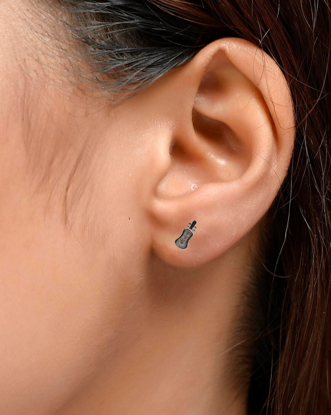 925 Sterling Silver Unique Guitar Stud Earrings Cute Music Lover Gift Stud Earrings CZ Minimalist Handmade Gift Studs with Push back