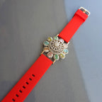 Beautiful Flower Face Design In 925 Sterling Silver Bracelet, Multi Color And White Moissanites Watch Bracelet, Unique Women's Bracelet