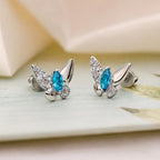 AMONROO® 925 Silver Jewellery for Women - 925 Sterling Silver Blue Marquise CZ Butterfly Stud Earrings, Dainty Butterfly Jewellery | 925 Stamp, Warranty & Authenticity Certificate
