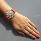 Beautiful Flower Face Design In 925 Sterling Silver Bracelet, Multi Color And White Moissanites Watch Bracelet, Unique Women's Bracelet