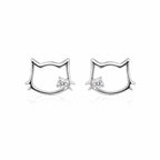 AMONROO® 925 Silver Jewellery for Women - 925 Sterling Silver Cat Face CZ Stud Earrings, Cat Outline Earrings, Kitty Jewellery | 925 Stamp, Warranty & Authenticity Certificate
