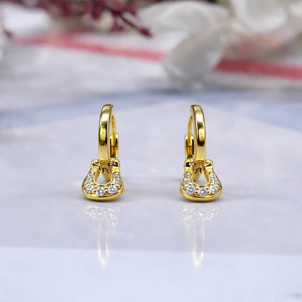 AMONROO® 925 Silver Jewellery for Women - Gold Finish 925 Sterling Silver CZ Teardrop Huggie Hoop Earrings, 15.5 x 5.5 mm | 925 Stamp, Warranty & Authenticity Certificate