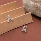 925 Sterling Silver Initial A Stud Earrings, Dainty CZ Letter A Earrings for Women, Small Alphabet Bling Jewelry, Personalized Gift