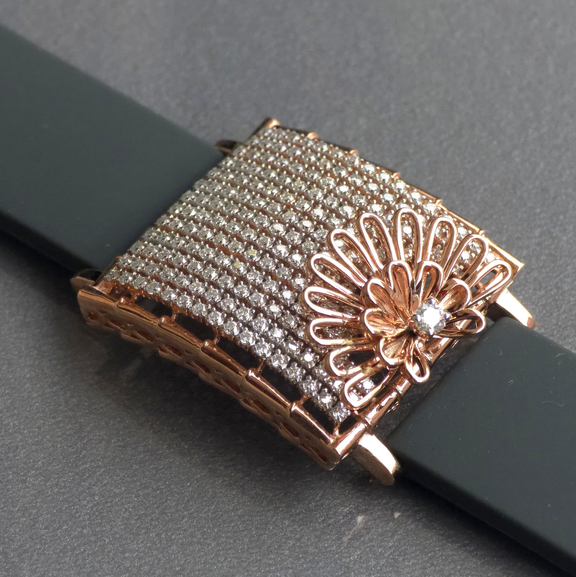 Handcrafted Half Floral Design In 925 Sterling Silver Bracelet, Real White Pave Set Moissanites Watch Bracelet, Unique Women's Bracelet
