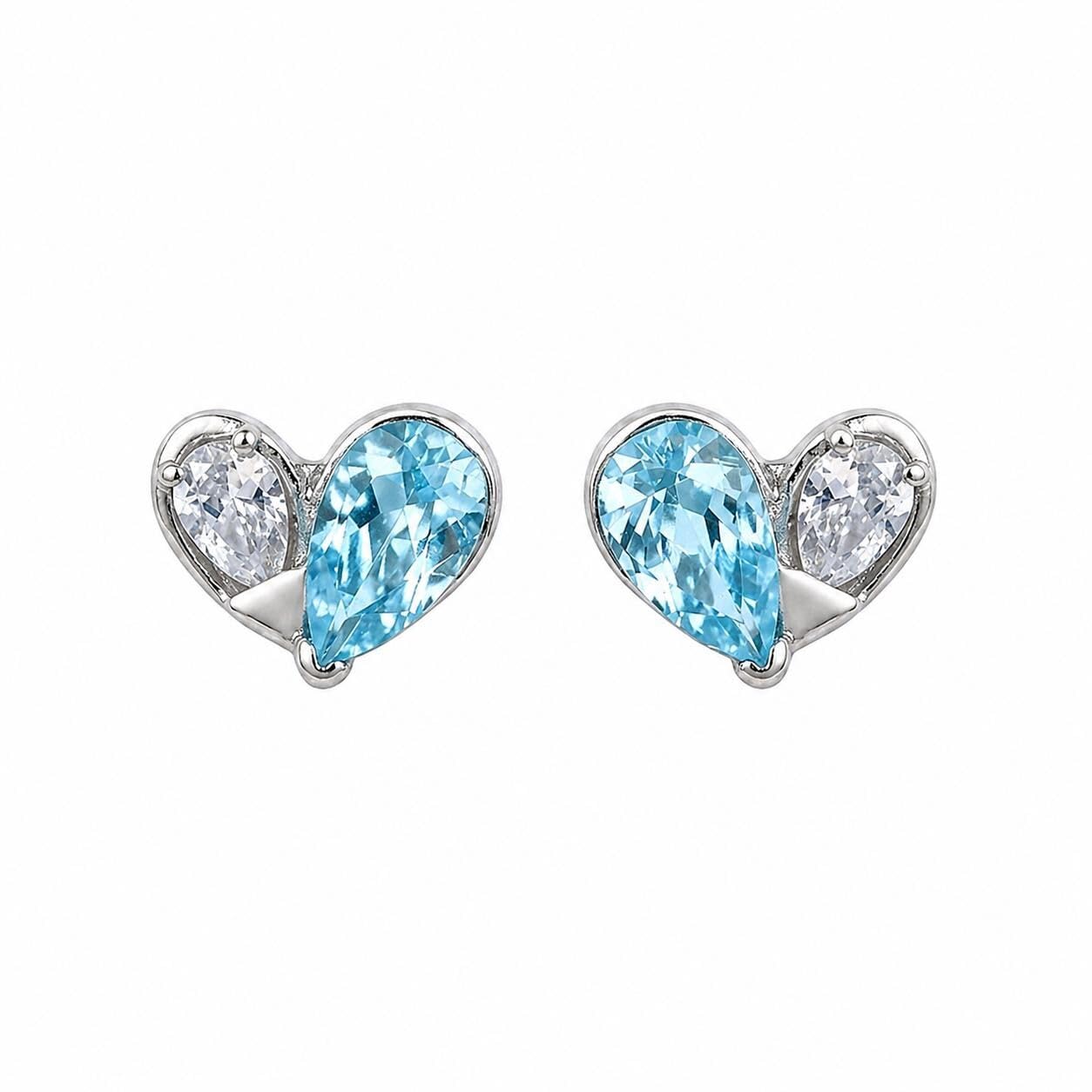 AMONROO® 925 Silver Jewellery for Women - 925 Sterling Silver Blue White CZ Heart Stud Earrings, Dainty Gemstone Earrings, Gift for Women | 925 Stamp, Warranty & Authenticity Certificate