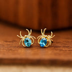AMONROO® 925 Silver Jewellery for Women - 925 Sterling Silver Blue CZ Spider Stud Earrings, Gold Finish Halloween Earrings, Gift | 925 Stamp, Warranty & Authenticity Certificate