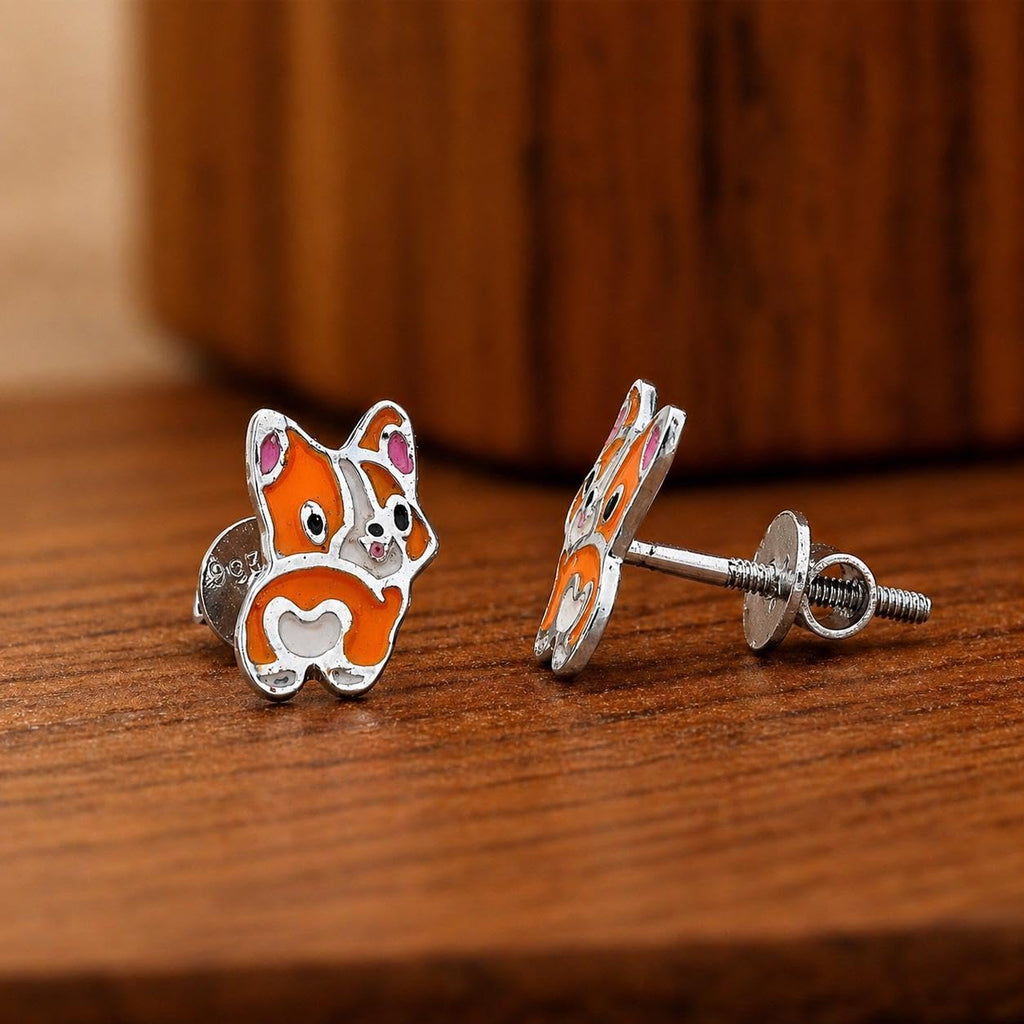 AMONROO® 925 Silver Jewellery for Women - 925 Sterling Silver Corgi Dog Enamel Stud Earrings, Dog Jewellery, Gift for Women | 925 Stamp, Warranty & Authenticity Certificate