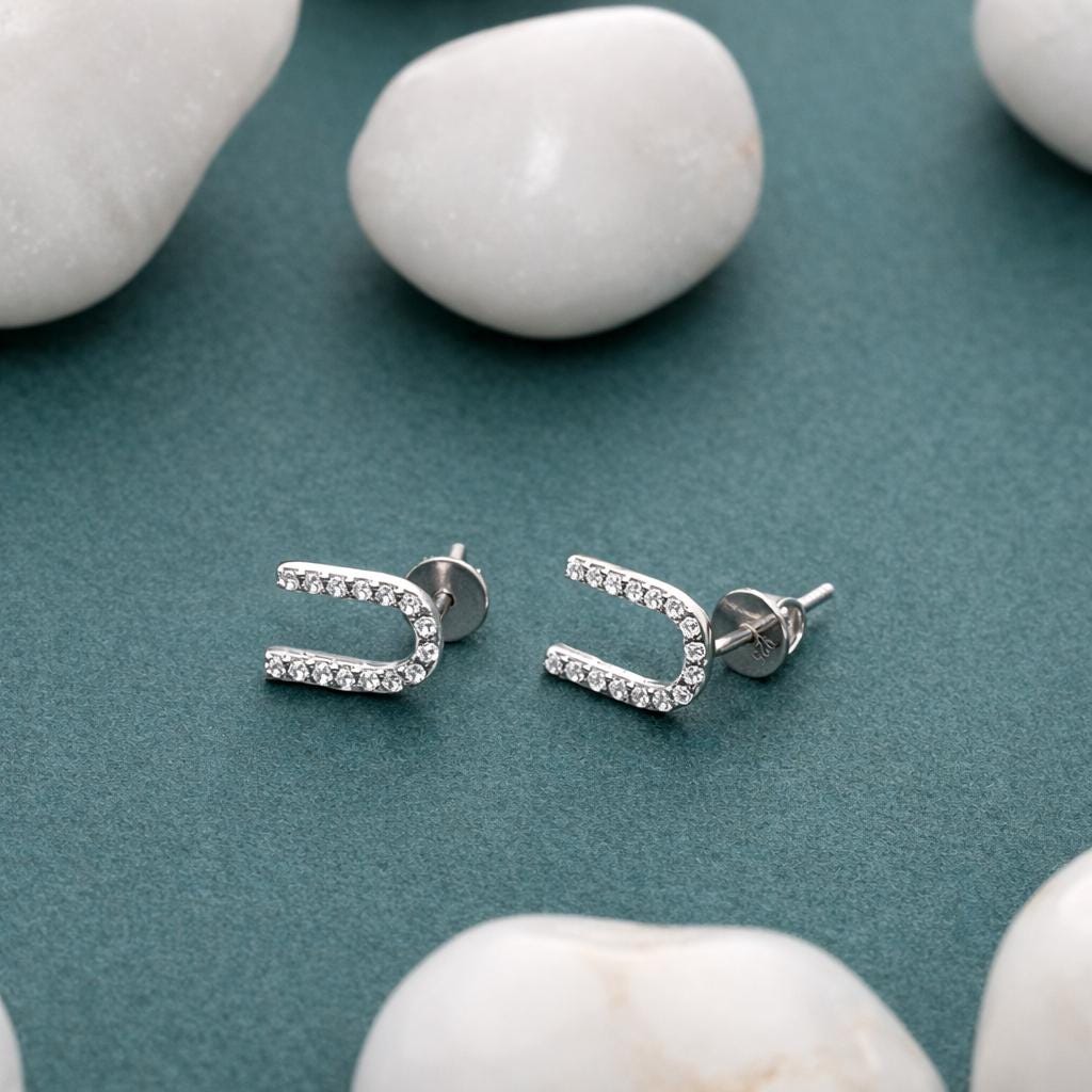 925 Sterling Silver U Initial Stud Earrings, Diamond Look Letter U Studs, Personalized Name Jewelry, Minimalist Gift for Her