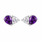 AMONROO® 925 Silver Jewellery for Women - 925 Sterling Silver Purple Amethyst White CZ Stud Earrings, Two Stone Dainty Jewellery | 925 Stamp, Warranty & Authenticity Certificate