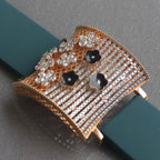 Moissanite & Black Enamel Flower In 925 Sterling Silver Bracelet, Pear And Round White Moissanites Watch Bracelet, Unique Women's Bracelet
