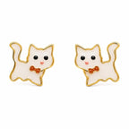 AMONROO® 925 Silver Jewellery for Women - 925 Sterling Silver White Cat Enamel Stud Earrings, Kitty Jewellery, Gift for Women | 925 Stamp, Warranty & Authenticity Certificate