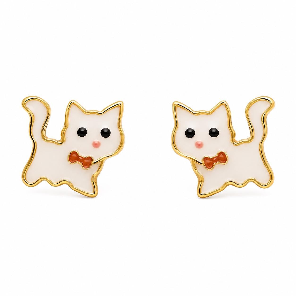 AMONROO® 925 Silver Jewellery for Women - 925 Sterling Silver White Cat Enamel Stud Earrings, Kitty Jewellery, Gift for Women | 925 Stamp, Warranty & Authenticity Certificate