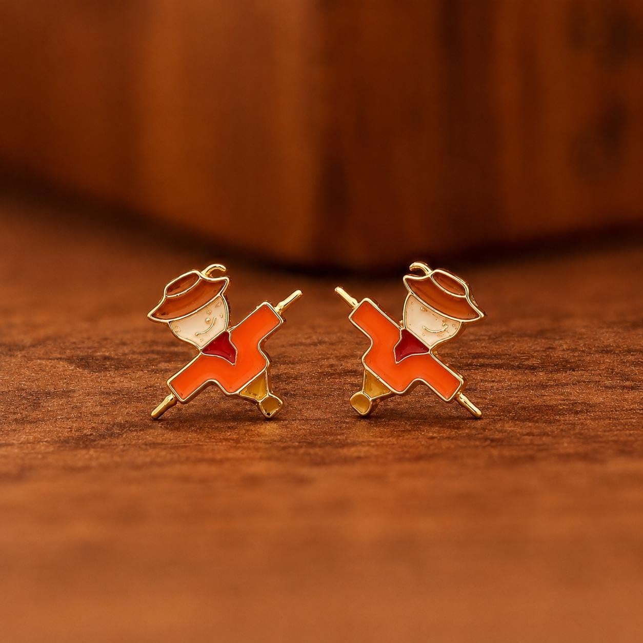 AMONROO® 925 Silver Jewellery for Women - 925 Sterling Silver Scarecrow Enamel Stud Earrings, Fall Earrings, Festive Jewellery Gift | 925 Stamp, Warranty & Authenticity Certificate