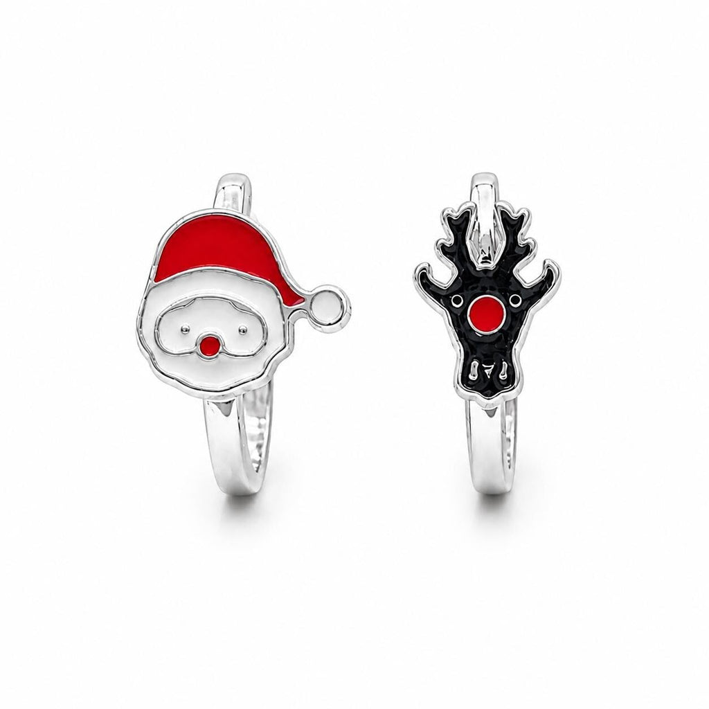 AMONROO® 925 Silver Jewellery for Women - 925 Sterling Silver Santa Reindeer Enamel Hoop Earrings, Christmas Huggie Earrings, Festive Gift | 925 Stamp, Warranty & Authenticity Certificate