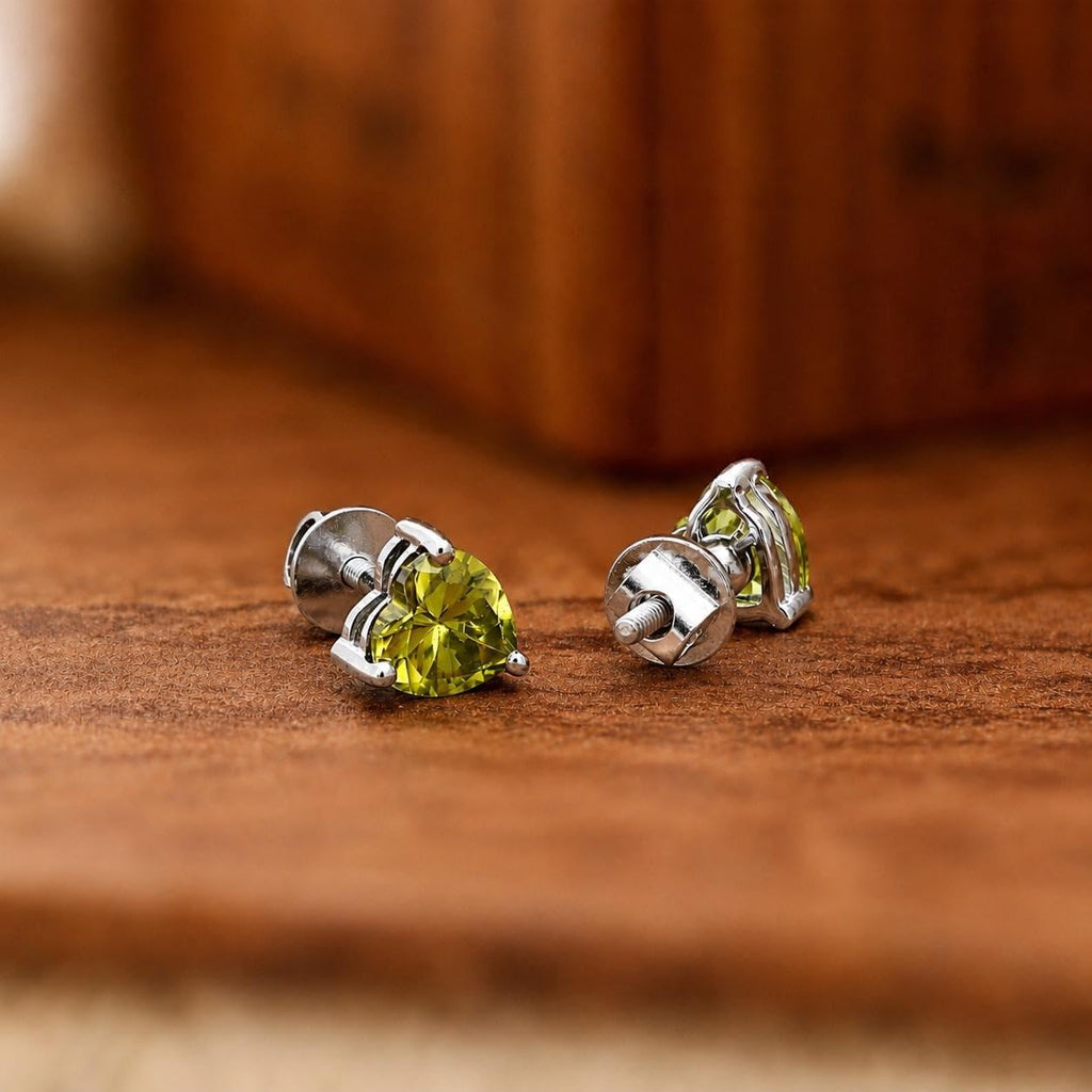 AMONROO® 925 Silver Jewellery for Women - 925 Sterling Silver Olive Green CZ Heart Stud Earrings, Gemstone Earrings, Dainty Jewellery | 925 Stamp, Warranty & Authenticity Certificate