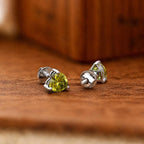 AMONROO® 925 Silver Jewellery for Women - 925 Sterling Silver Olive Green CZ Heart Stud Earrings, Gemstone Earrings, Dainty Jewellery | 925 Stamp, Warranty & Authenticity Certificate