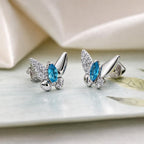 AMONROO® 925 Silver Jewellery for Women - 925 Sterling Silver Blue Marquise CZ Butterfly Stud Earrings, Dainty Butterfly Jewellery | 925 Stamp, Warranty & Authenticity Certificate