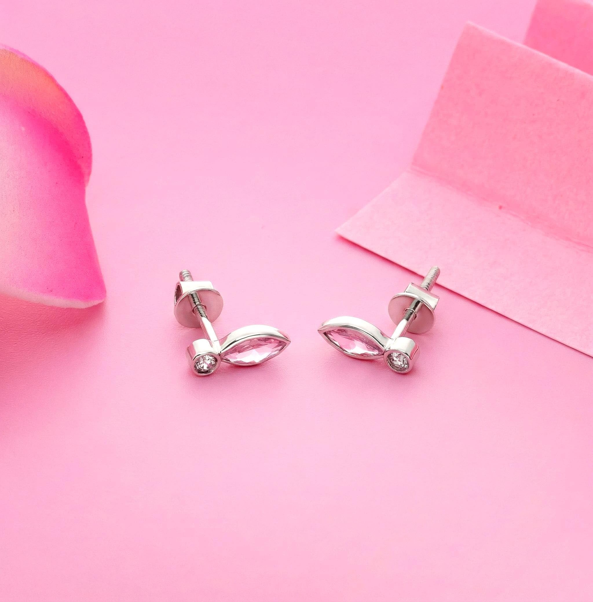 AMONROO® 925 Silver Jewellery for Women - 925 Sterling Silver Pink Marquise CZ Stud Earrings, Pink Stone Earrings, Dainty Jewellery Gift | 925 Stamp, Warranty & Authenticity Certificate