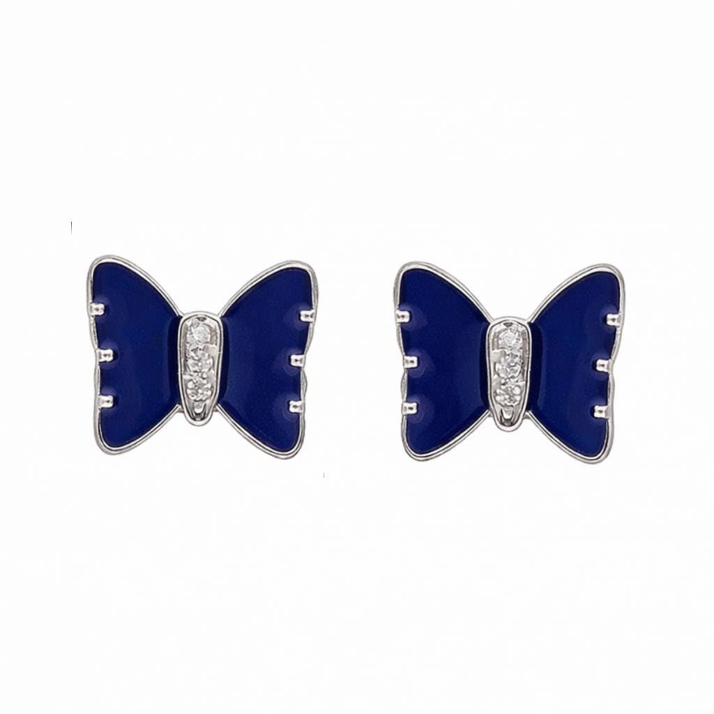 AMONROO® 925 Silver Jewellery for Women - 925 Sterling Silver Blue Bow Butterfly CZ Stud Earrings, Dainty Fashion Jewellery | 925 Stamp, Warranty & Authenticity Certificate