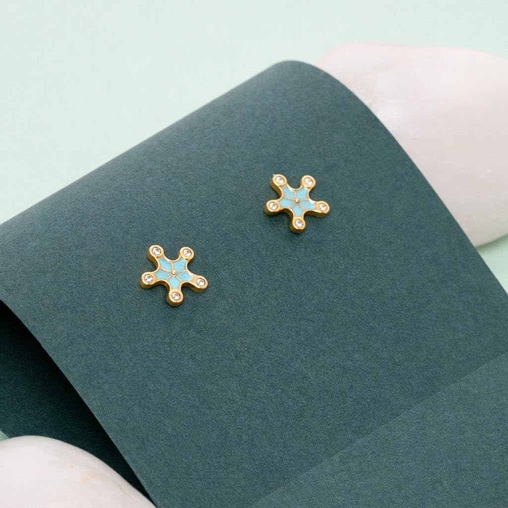 AMONROO® 925 Silver Jewellery for Women - 925 Sterling Silver Turquoise Star Enamel Stud Earrings, CZ Star Earrings, Daily Wear Jewellery | 925 Stamp, Warranty & Authenticity Certificate