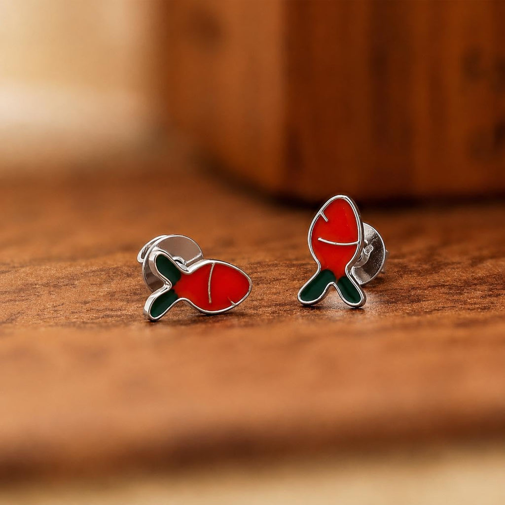 AMONROO® 925 Silver Jewellery for Women - 925 Sterling Silver Orange Carrot Enamel Stud Earrings, Vegetable Design Jewellery | 925 Stamp, Warranty & Authenticity Certificate