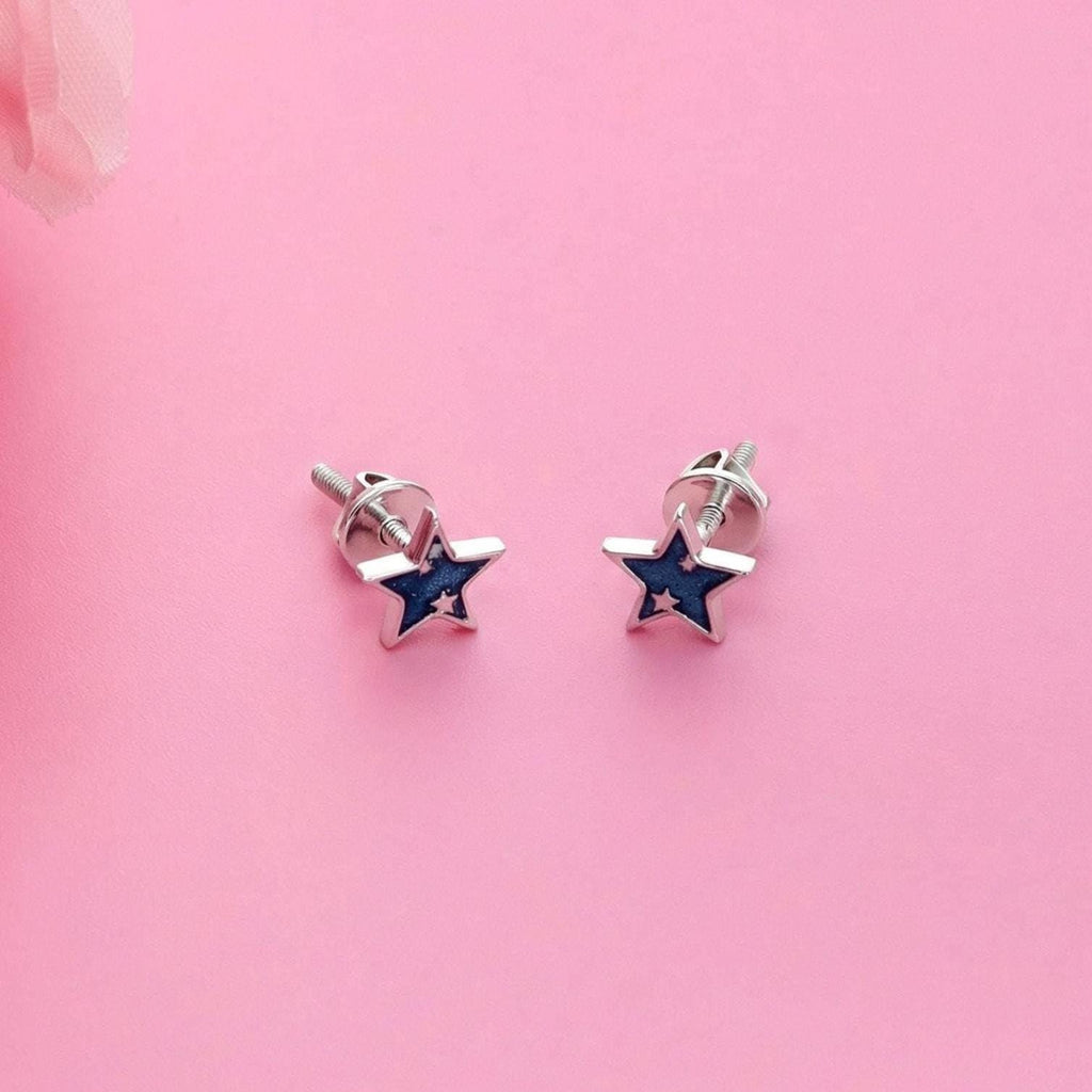 AMONROO® 925 Silver Jewellery for Women - 925 Sterling Silver Blue Star Enamel Stud Earrings, Star Earrings, Trendy Daily Wear Jewellery | 925 Stamp, Warranty & Authenticity Certificate