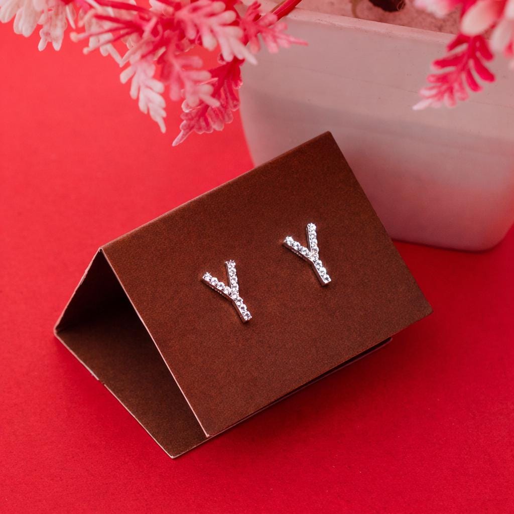 925 Sterling Silver Initial Y Stud Earrings, Dainty CZ Letter Y Earrings for Women, Small Alphabet Bling Jewelry, Personalized Gift