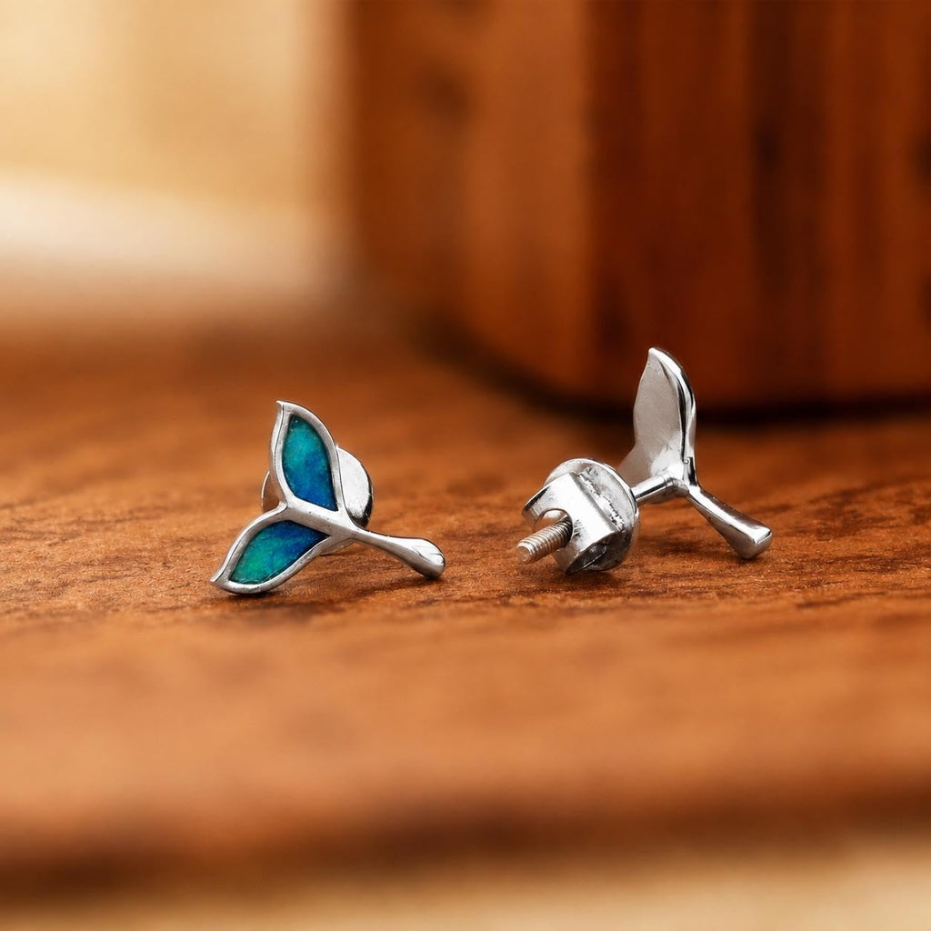 AMONROO® 925 Silver Jewellery for Women - 925 Sterling Silver Mermaid Tail Blue Enamel Stud Earrings, Ocean Design Jewellery | 925 Stamp, Warranty & Authenticity Certificate