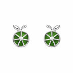 AMONROO® 925 Silver Jewellery for Women - 925 Sterling Silver Lime Slice Green Enamel Stud Earrings, Fruit Design Jewellery | 925 Stamp, Warranty & Authenticity Certificate