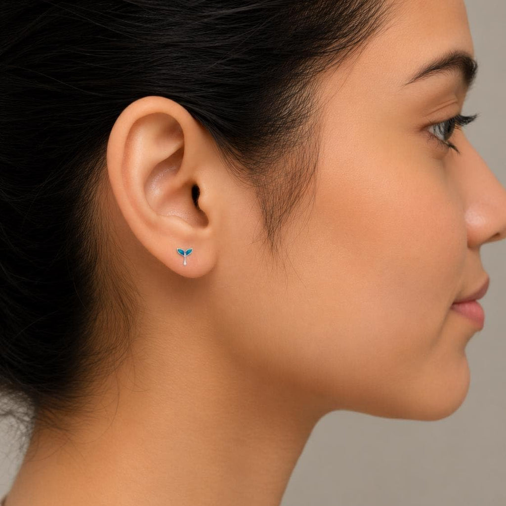 AMONROO® 925 Silver Jewellery for Women - 925 Sterling Silver Mermaid Tail Blue Enamel Stud Earrings, Ocean Design Jewellery | 925 Stamp, Warranty & Authenticity Certificate