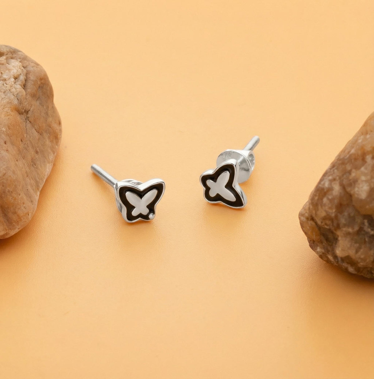 AMONROO® 925 Silver Jewellery for Women - 925 Sterling Silver Black Butterfly Enamel Stud Earrings, Butterfly Jewellery, Daily Wear | 925 Stamp, Warranty & Authenticity Certificate