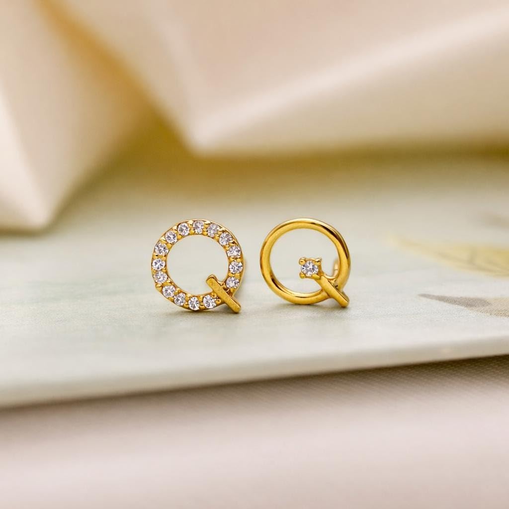 AMONROO® 925 Silver Jewellery for Women - Gold Finish 925 Sterling Silver Circle CZ Stud Earrings, Asymmetric Earrings, Daily Wear | 925 Stamp, Warranty & Authenticity Certificate