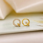 AMONROO® 925 Silver Jewellery for Women - Gold Finish 925 Sterling Silver Circle CZ Stud Earrings, Asymmetric Earrings, Daily Wear | 925 Stamp, Warranty & Authenticity Certificate