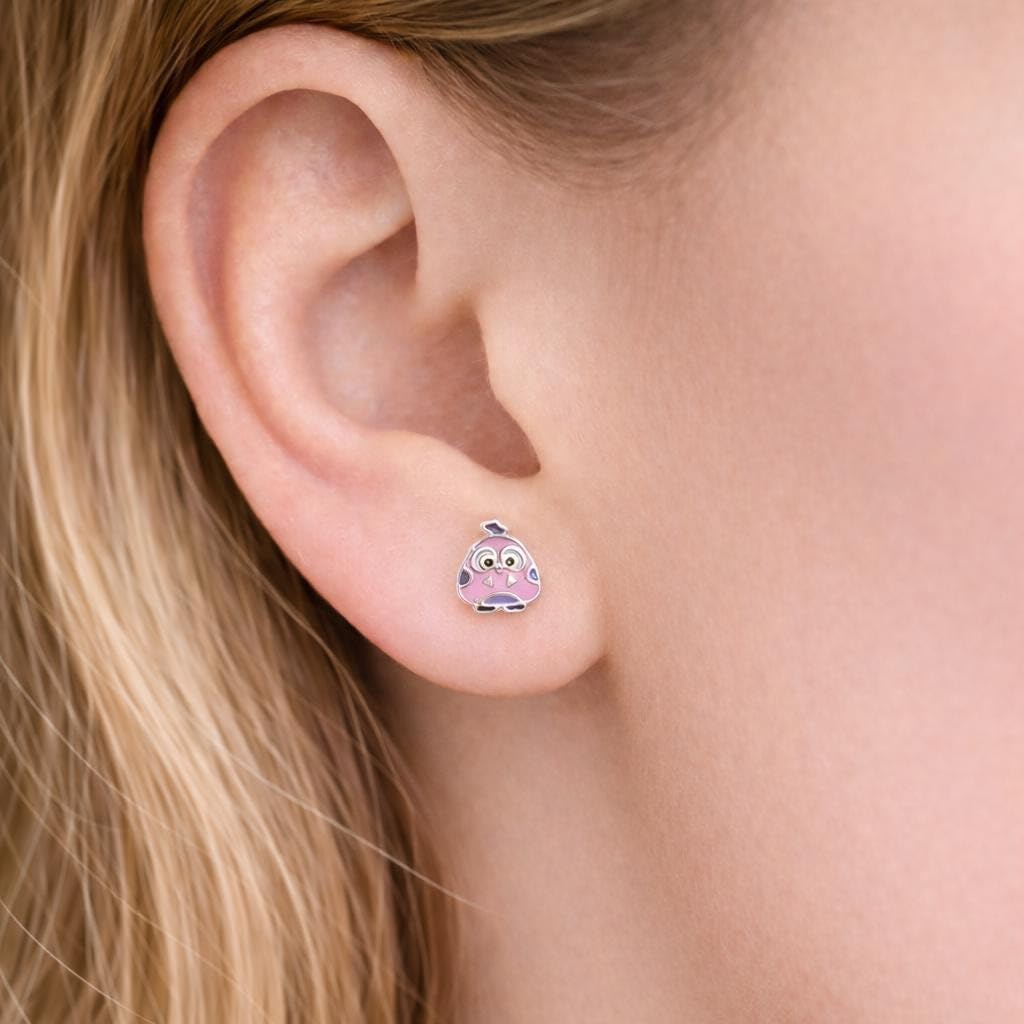 AMONROO® 925 Silver Jewellery for Women - 925 Sterling Silver Owl Purple Enamel Stud Earrings, Bird Earrings, Animal Jewellery | 925 Stamp, Warranty & Authenticity Certificate