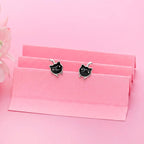 AMONROO® 925 Silver Jewellery for Women - 925 Sterling Silver Black Cat Enamel Stud Earrings, Cat Earrings, Animal Jewellery Gift | 925 Stamp, Warranty & Authenticity Certificate