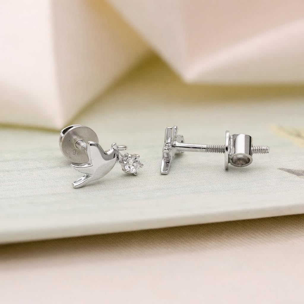 AMONROO® 925 Silver Jewellery for Women - 925 Sterling Silver CZ Bird Stud Earrings, Dove Design Earrings, Dainty Daily Wear Jewellery | 925 Stamp, Warranty & Authenticity Certificate