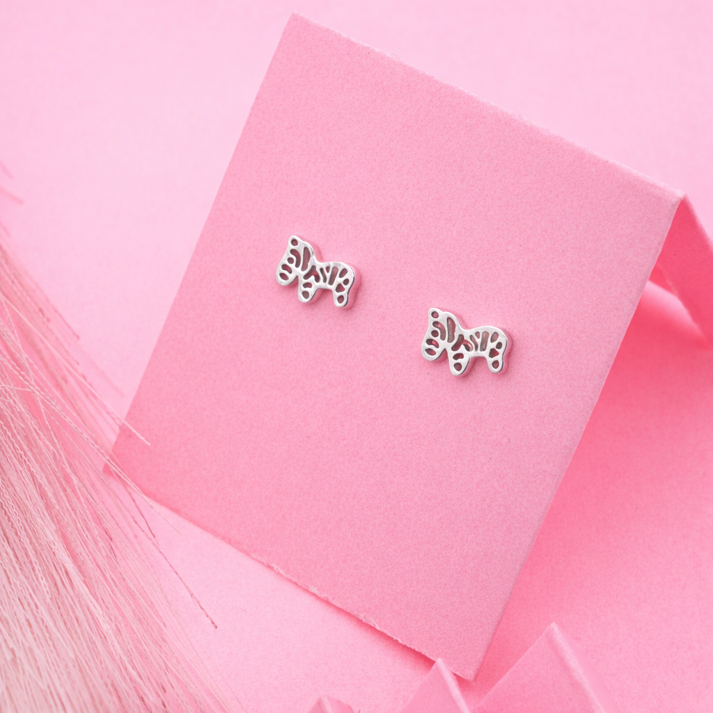 925 Sterling Silver Zebra Stud Earrings Safari Animal Jewelry