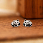 AMONROO® 925 Silver Jewellery for Women - 925 Sterling Silver Panda Enamel Stud Earrings, Animal Jewellery, Gift for Girls | 925 Stamp, Warranty & Authenticity Certificate
