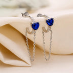 AMONROO® 925 Silver Jewellery for Women - 925 Sterling Silver Blue Heart Chain Hoop Earrings, CZ Heart Huggie Earrings, 27 x 5 mm | 925 Stamp, Warranty & Authenticity Certificate