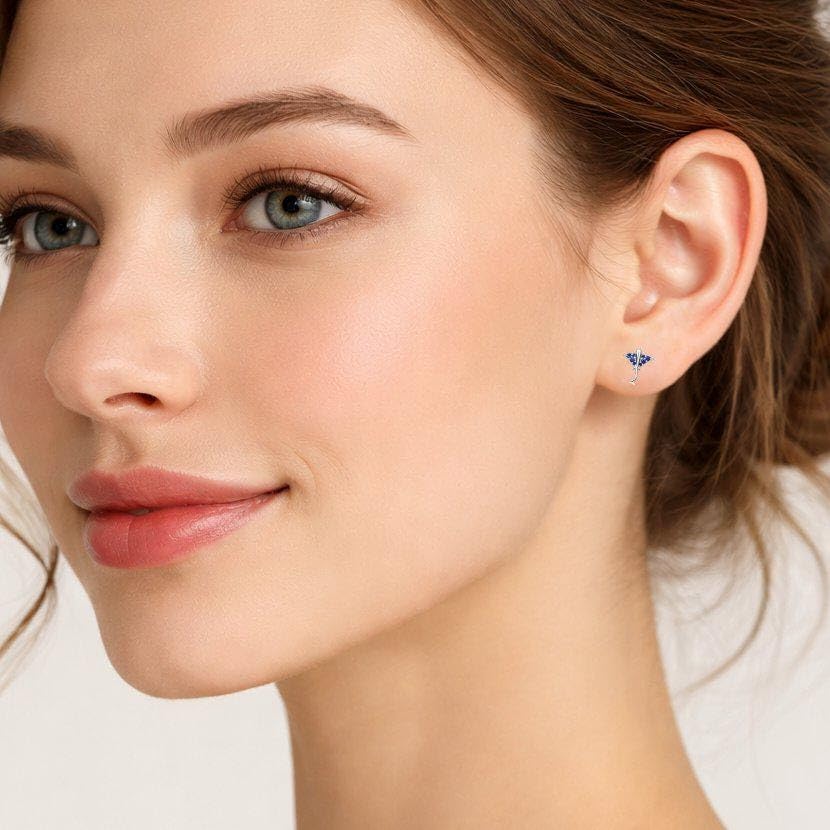 AMONROO® 925 Silver Jewellery for Women - 925 Sterling Silver Stingray Blue CZ Stud Earrings, Ocean Animal Earrings, Gift for Women | 925 Stamp, Warranty & Authenticity Certificate
