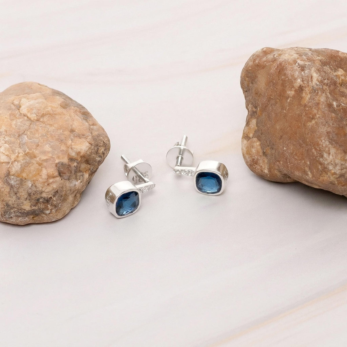 AMONROO® 925 Silver Jewellery for Women - 925 Sterling Silver Blue Cushion CZ Drop Earrings, Sapphire Colour Earrings | 925 Stamp, Warranty & Authenticity Certificate