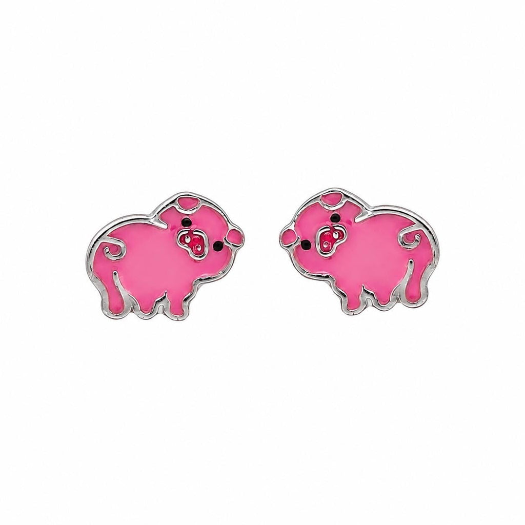 AMONROO® 925 Silver Jewellery for Women - 925 Sterling Silver Pink Pig Enamel Stud Earrings, Animal Jewellery, Gift for Girls | 925 Stamp, Warranty & Authenticity Certificate