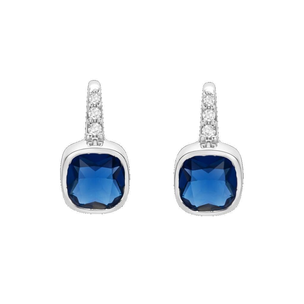 AMONROO® 925 Silver Jewellery for Women - 925 Sterling Silver Blue Cushion CZ Drop Earrings, Sapphire Colour Earrings | 925 Stamp, Warranty & Authenticity Certificate