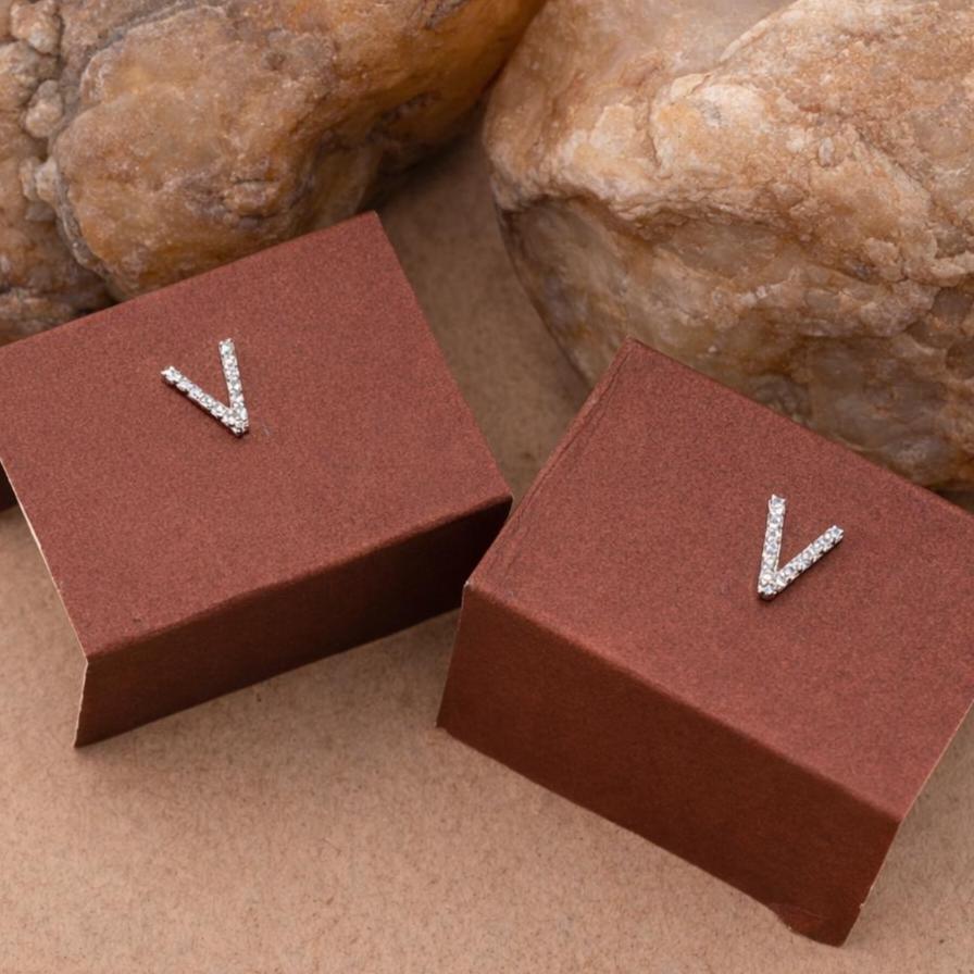 925 Sterling Silver Initial V Stud Earrings, Dainty CZ Letter V Earrings for Women, Small Alphabet Bling Jewelry, Personalized Gift Set