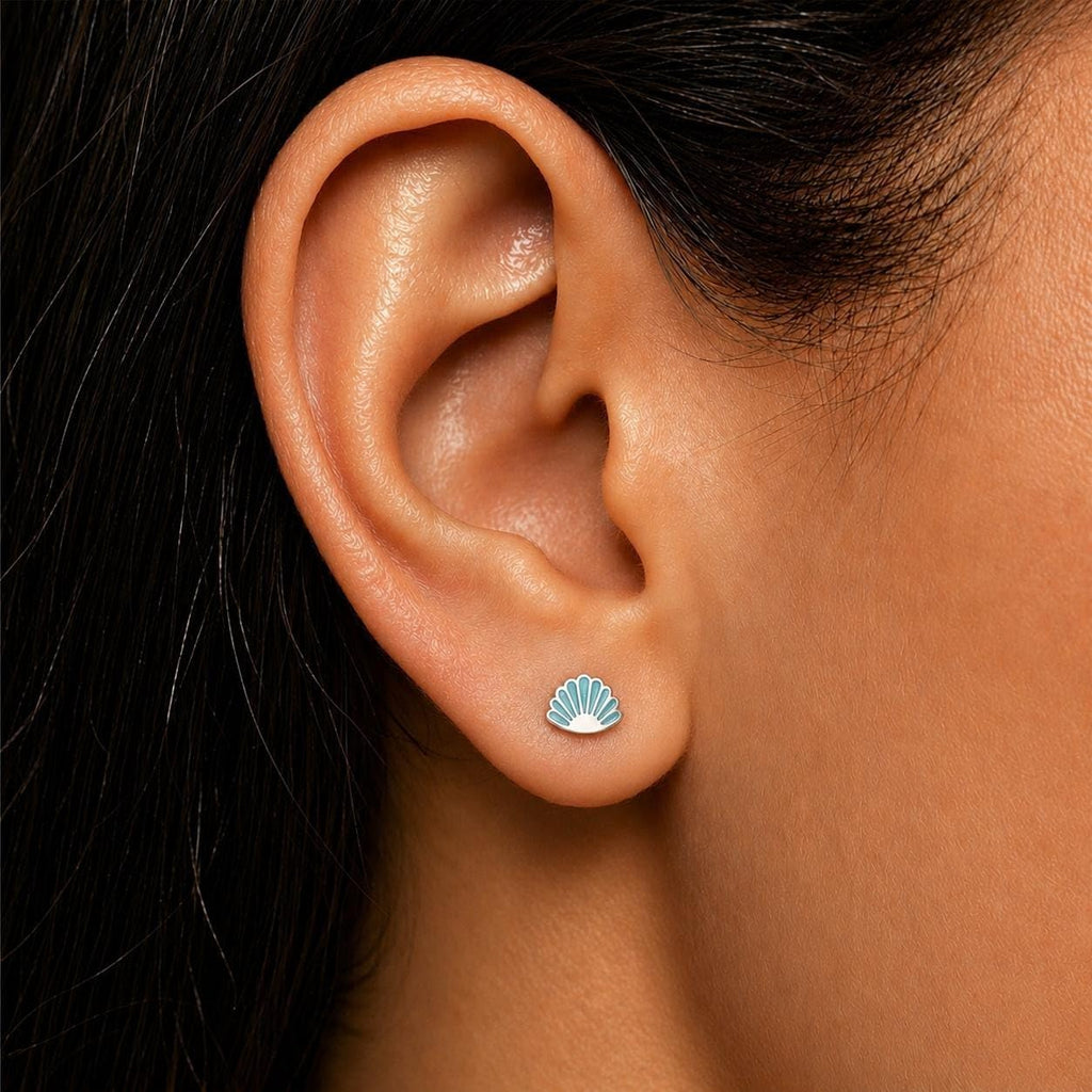 AMONROO® 925 Silver Jewellery for Women - 925 Sterling Silver Blue Seashell Enamel Stud Earrings, Beach Design Jewellery, Gift for Women | 925 Stamp, Warranty & Authenticity Certificate