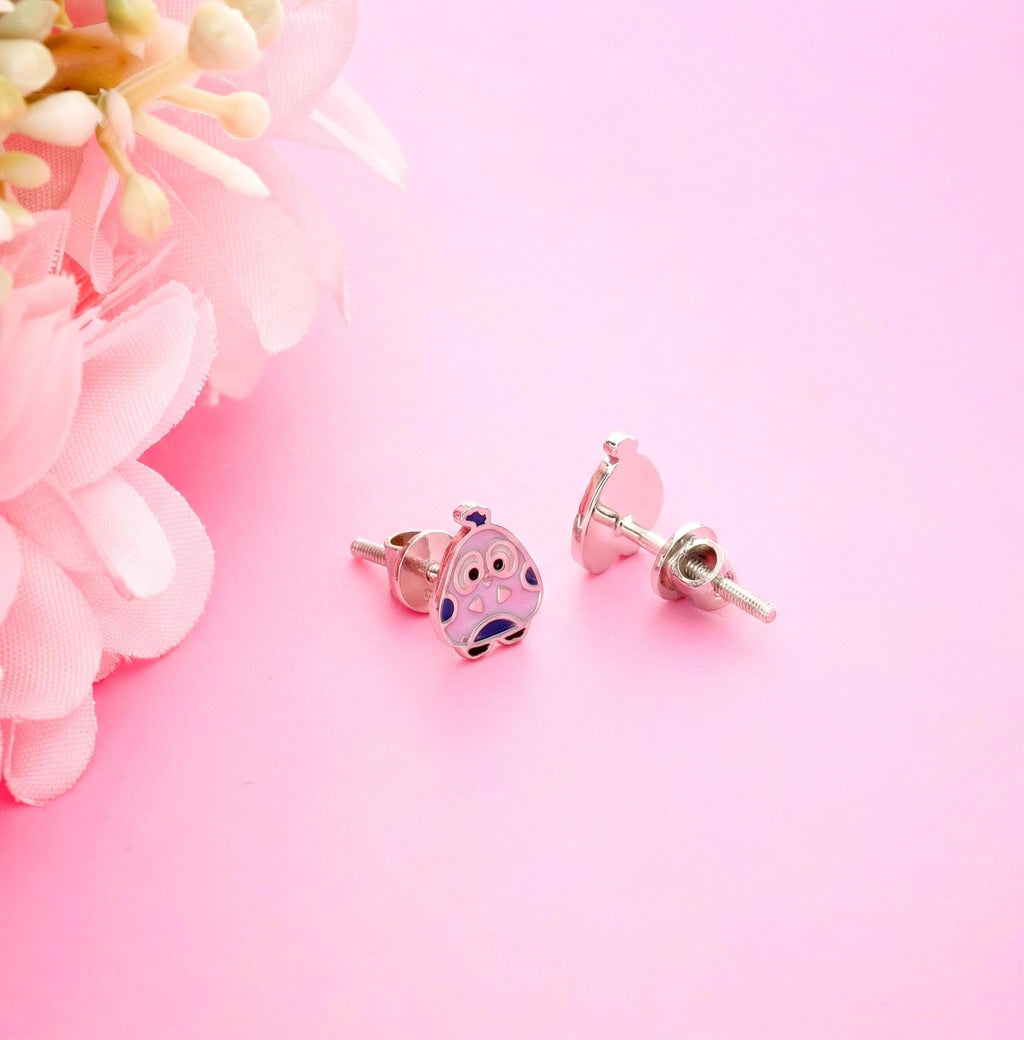 AMONROO® 925 Silver Jewellery for Women - 925 Sterling Silver Owl Purple Enamel Stud Earrings, Bird Earrings, Animal Jewellery | 925 Stamp, Warranty & Authenticity Certificate