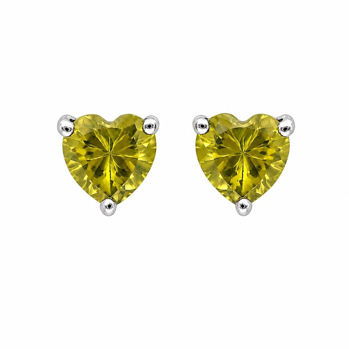 AMONROO® 925 Silver Jewellery for Women - 925 Sterling Silver Olive Green CZ Heart Stud Earrings, Gemstone Earrings, Dainty Jewellery | 925 Stamp, Warranty & Authenticity Certificate