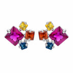 AMONROO® 925 Silver Jewellery for Women - 925 Sterling Silver Multicolour CZ Stud Earrings, Colourful Gemstone Earrings | 925 Stamp, Warranty & Authenticity Certificate